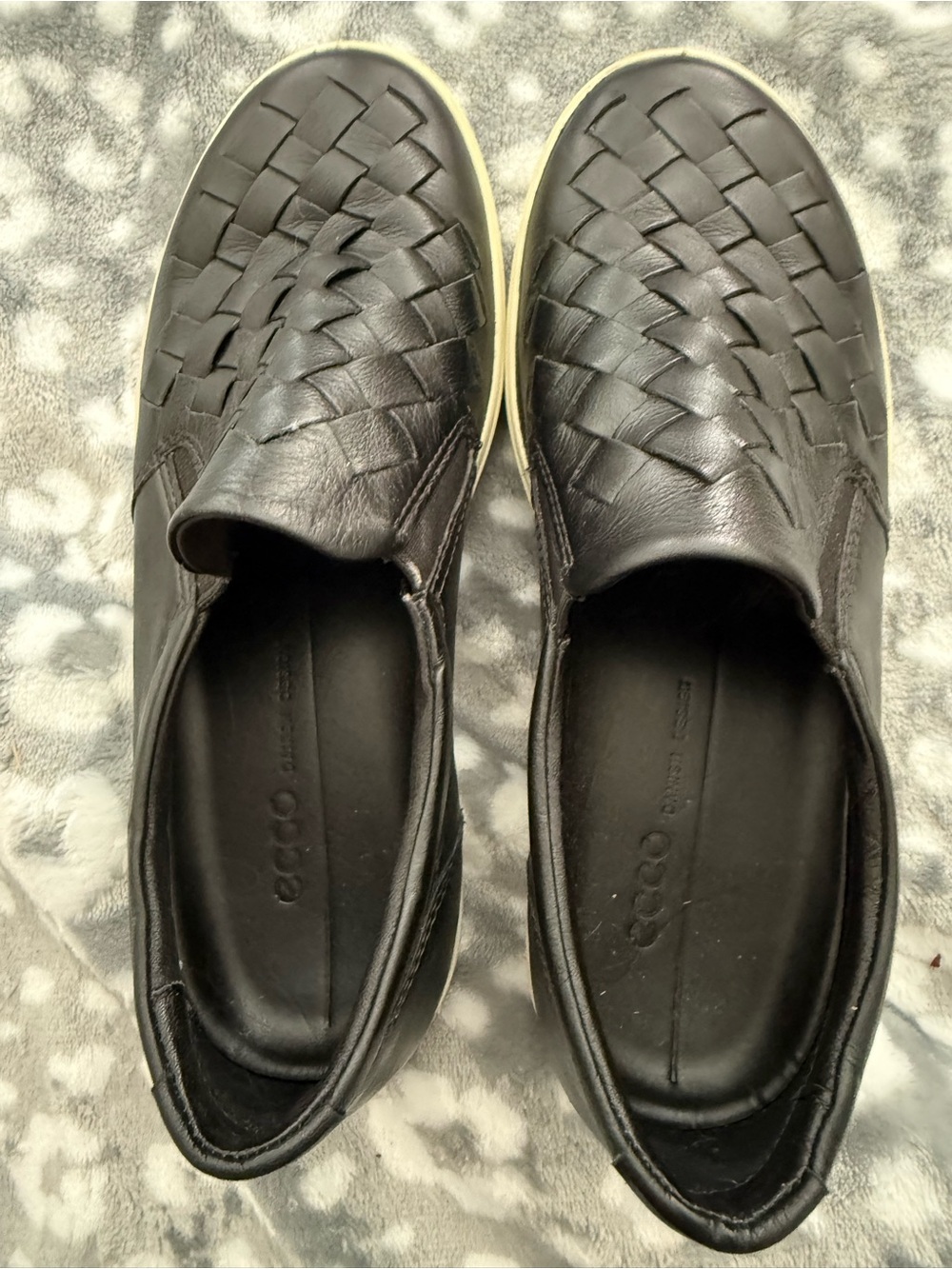 Ecco Black Woven Leather Slip-On Loafers
